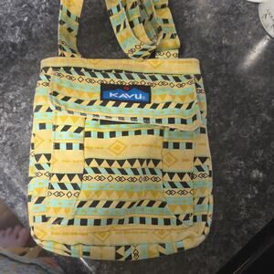 KAVU Shoulder/Crossbody Bag Geometric Aztec Tribal Yellow Teal Black 23" drop